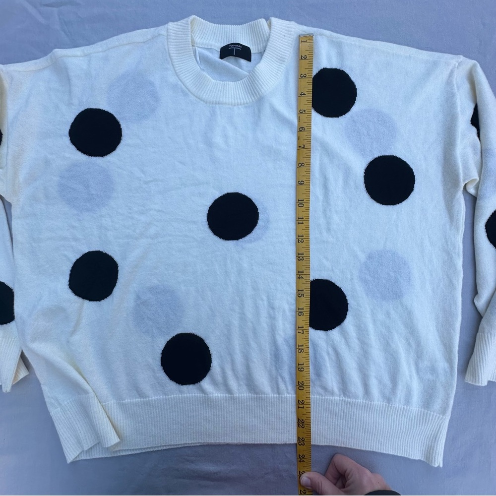 Tahari Cream Black Polka Dot Sweater XL Chic Crewneck - Picture 8 of 12